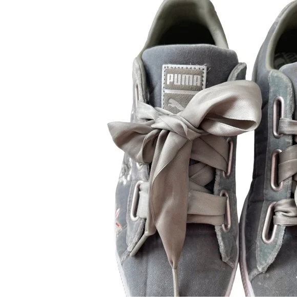 PUMA Embroidered Sneakers “Basket Heart Hyper” Ribbon Laces Women’s Size 9 - Picture 9 of 16